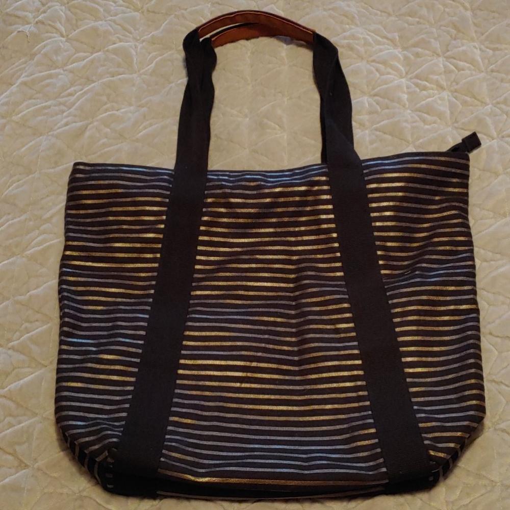 Bath & Body Works Gold Striped Tote Bag